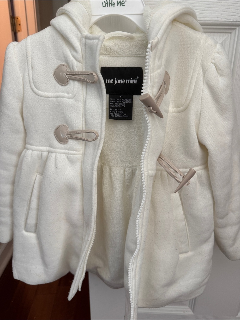 Me Jane Cream Hooded Toggle Pea Coat for Girls